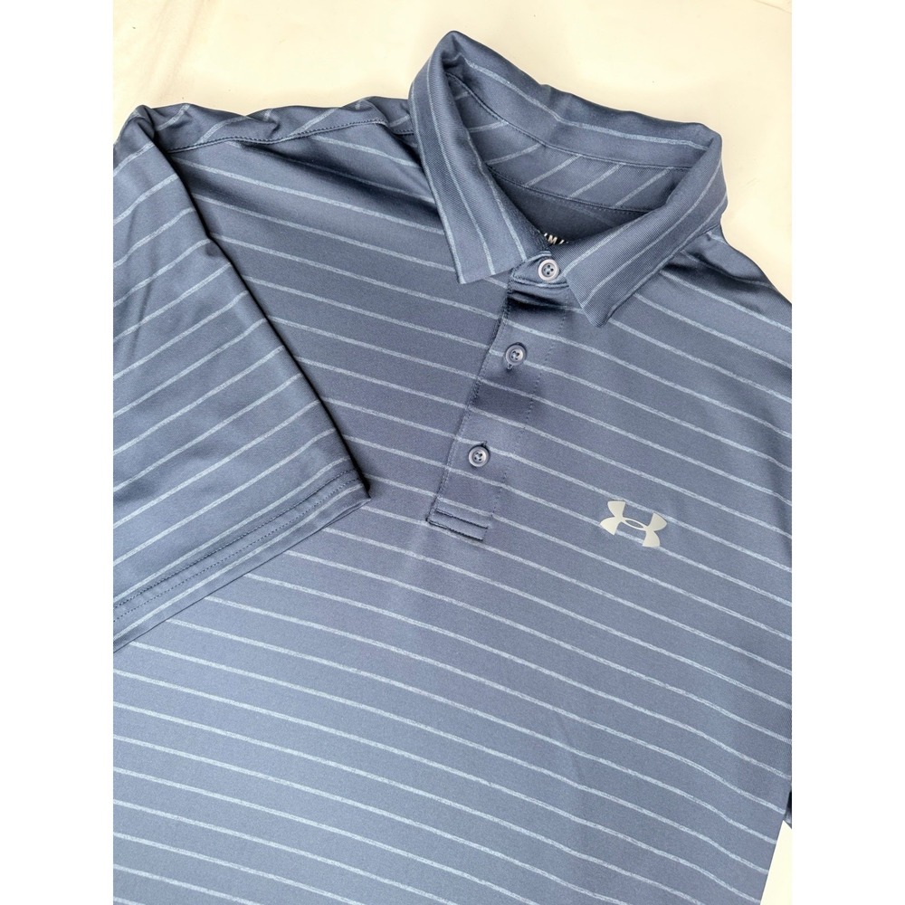 Under Armour The Playoff Polo Shirt Men M Blue Striped Short Sleeve
